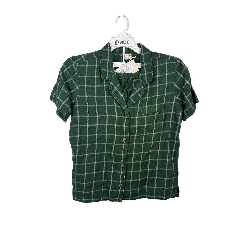 Pact Flannel Sleep Set Women M Green NWT Organic Cotton Plaid Pajamas
